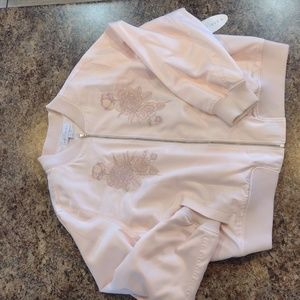 Women’s Light Pink Bomber Jacket with Floral Embroidery